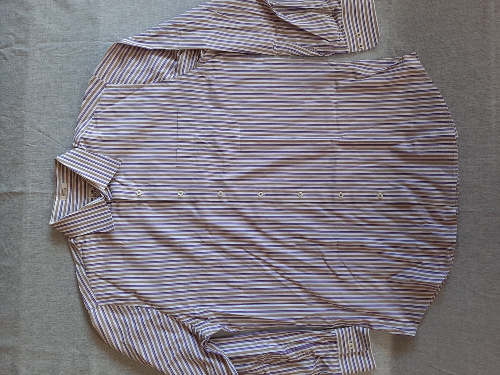 Peter Millar Men Large Stripe Multicolored Pocket Button Shirt LongSleeve Cotton